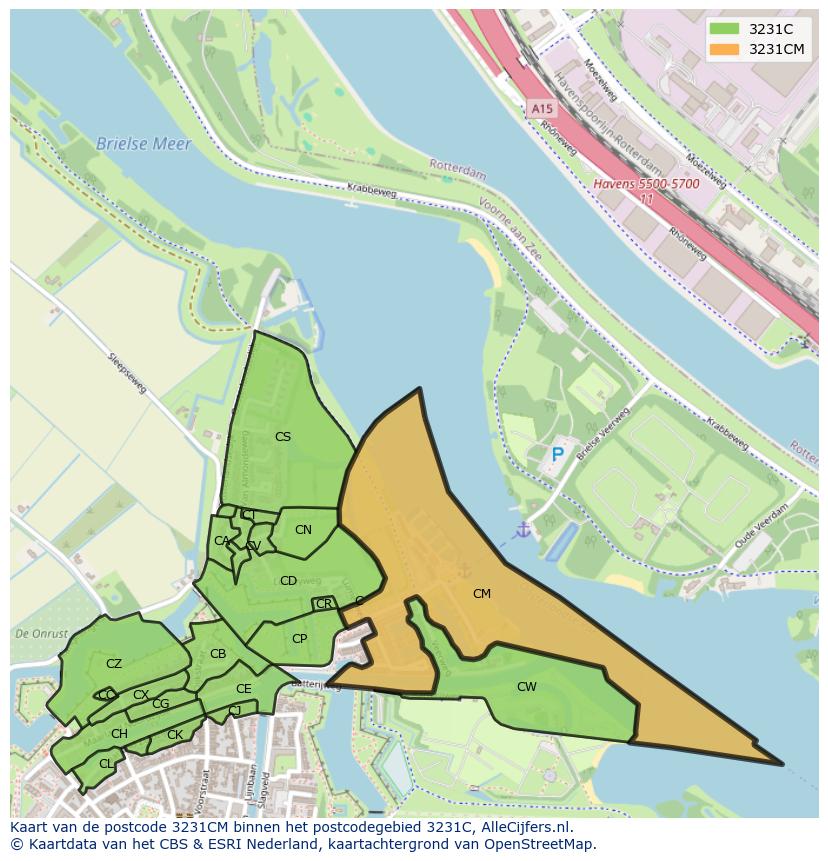 Afbeelding van het postcodegebied 3231 CM op de kaart.