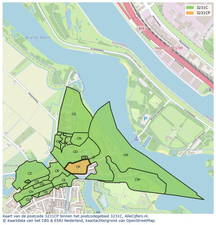 Afbeelding van het postcodegebied 3231 CP op de kaart.
