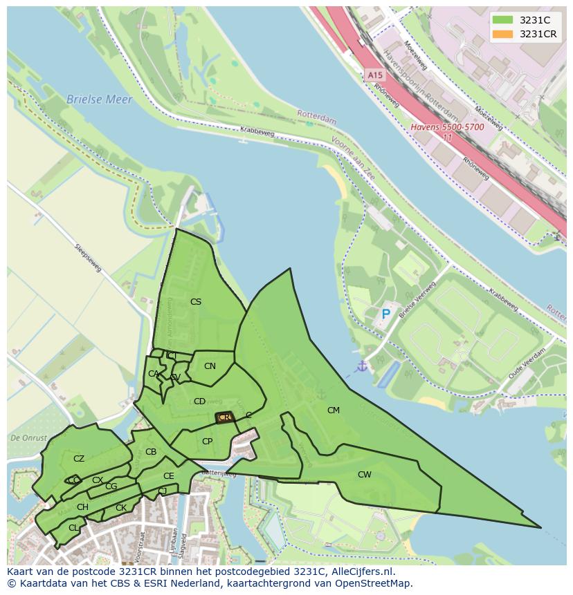Afbeelding van het postcodegebied 3231 CR op de kaart.