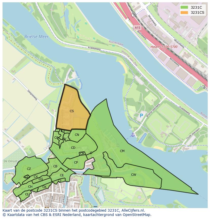 Afbeelding van het postcodegebied 3231 CS op de kaart.