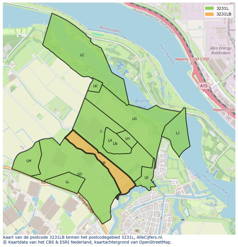 Afbeelding van het postcodegebied 3231 LB op de kaart.
