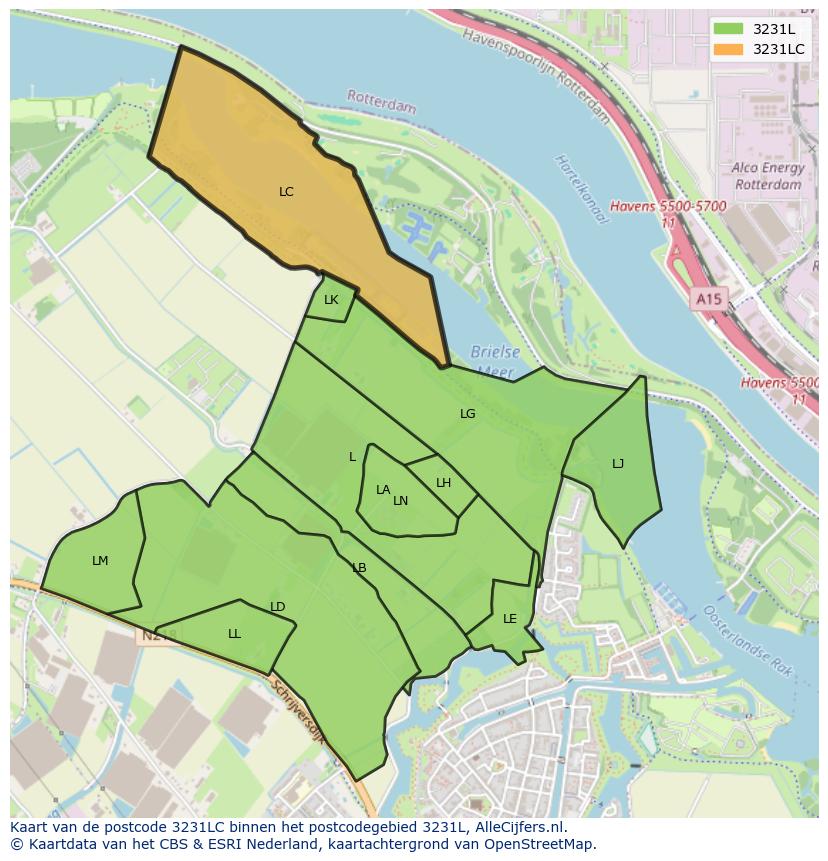 Afbeelding van het postcodegebied 3231 LC op de kaart.