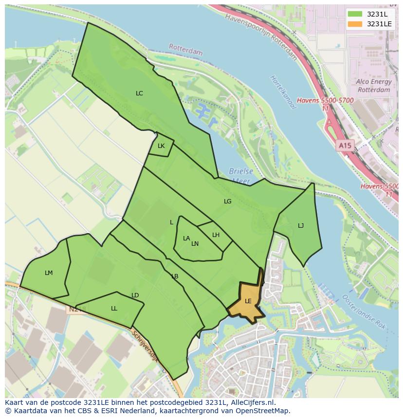 Afbeelding van het postcodegebied 3231 LE op de kaart.