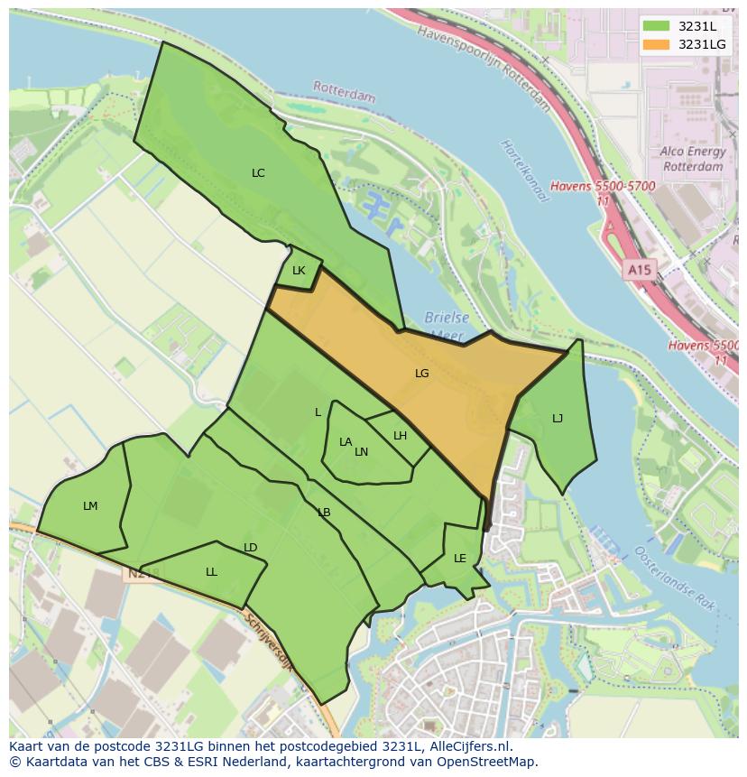 Afbeelding van het postcodegebied 3231 LG op de kaart.