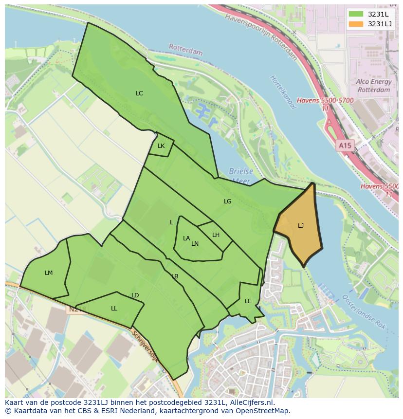 Afbeelding van het postcodegebied 3231 LJ op de kaart.