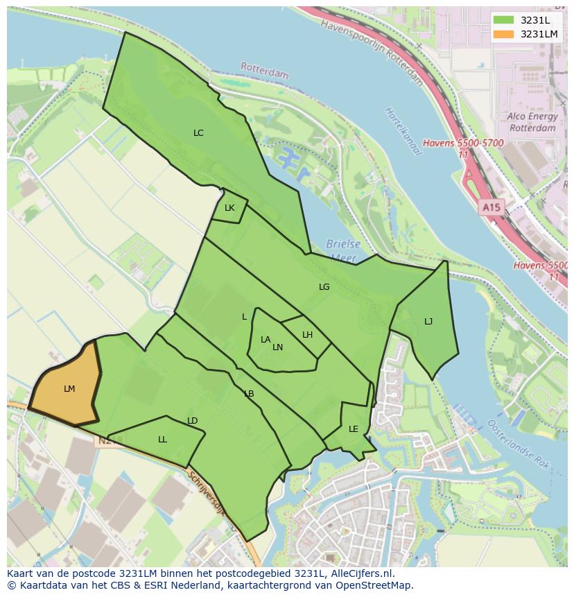 Afbeelding van het postcodegebied 3231 LM op de kaart.