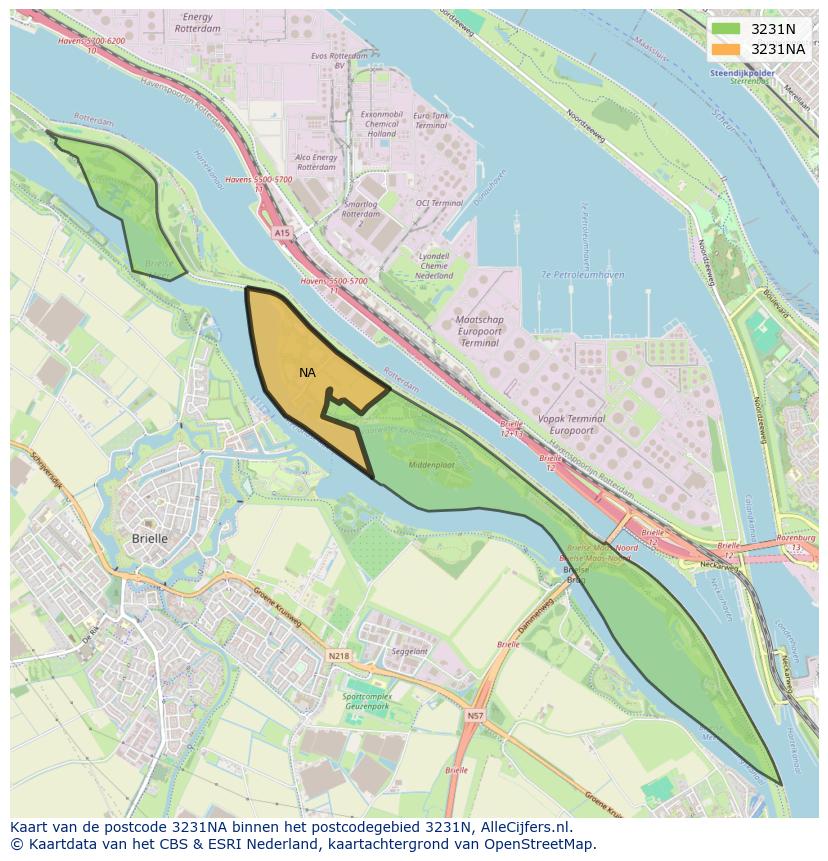 Afbeelding van het postcodegebied 3231 NA op de kaart.