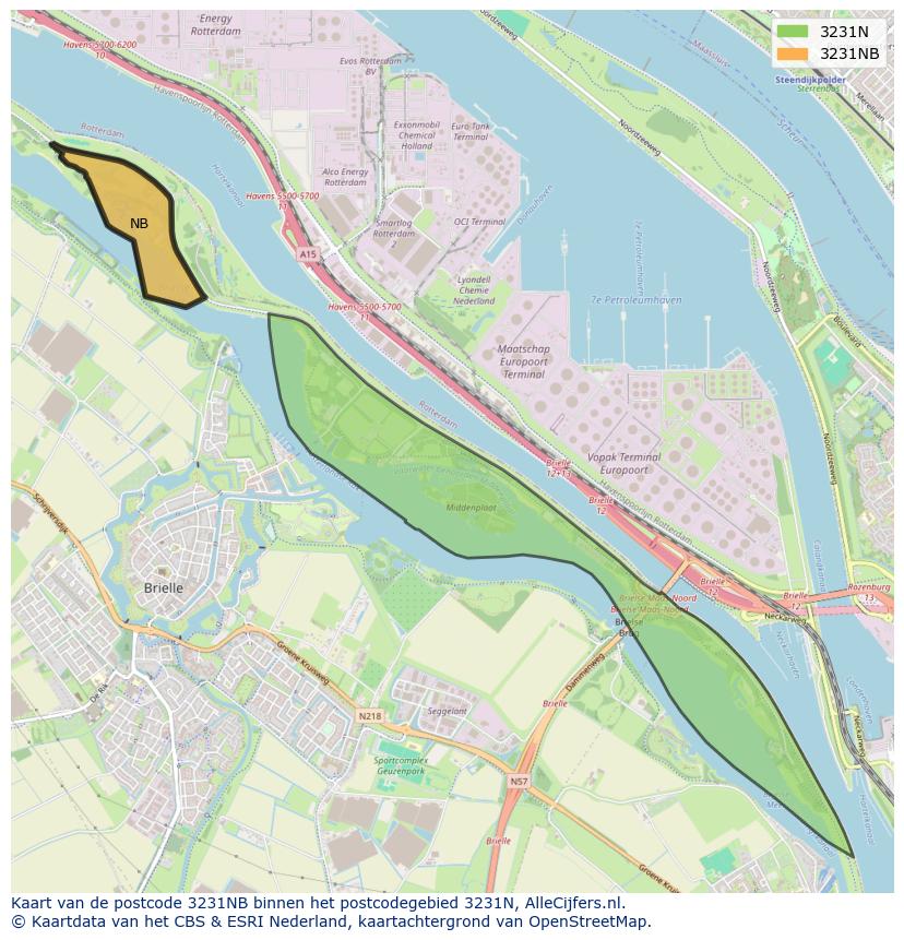 Afbeelding van het postcodegebied 3231 NB op de kaart.