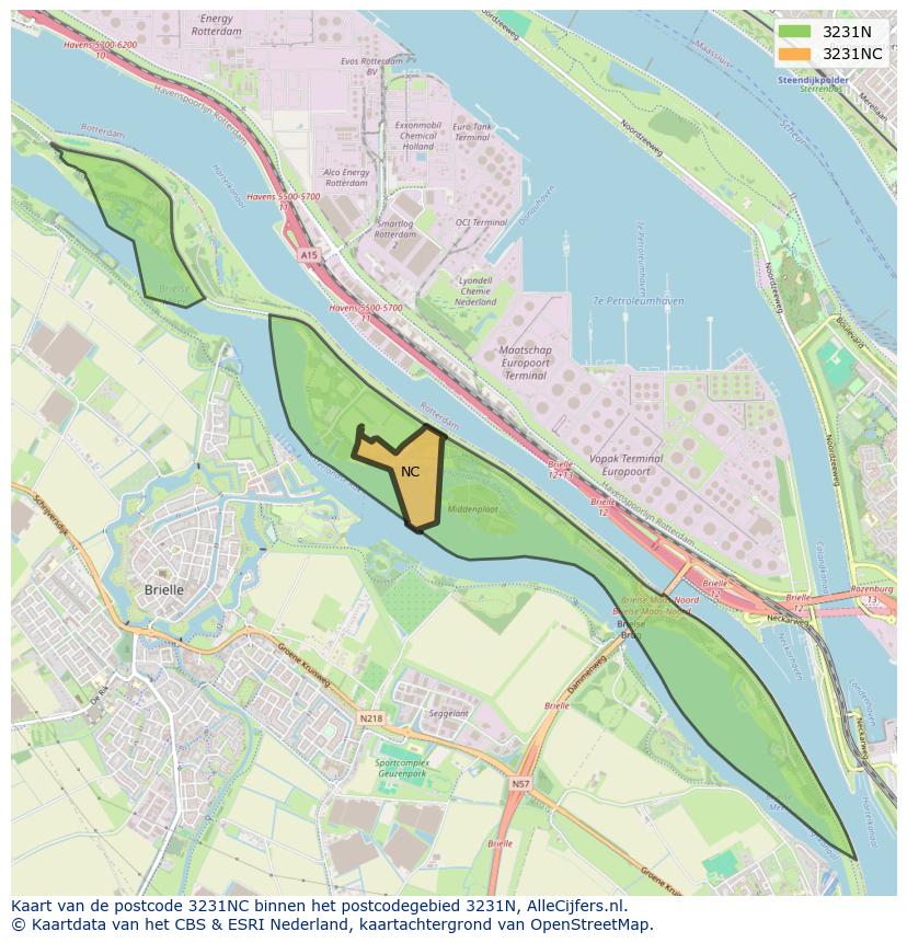 Afbeelding van het postcodegebied 3231 NC op de kaart.