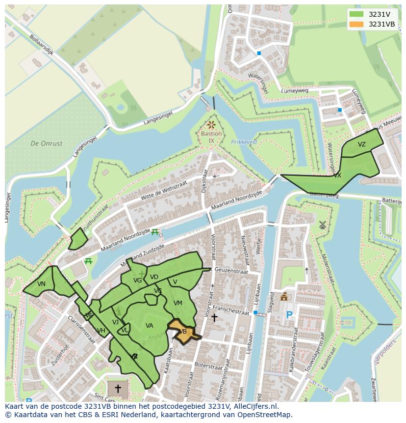 Afbeelding van het postcodegebied 3231 VB op de kaart.