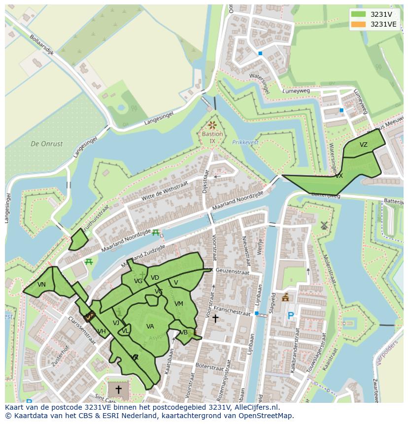 Afbeelding van het postcodegebied 3231 VE op de kaart.