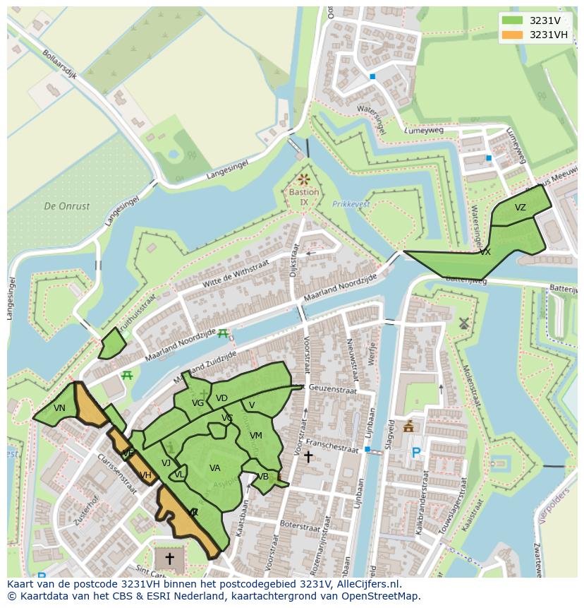 Afbeelding van het postcodegebied 3231 VH op de kaart.
