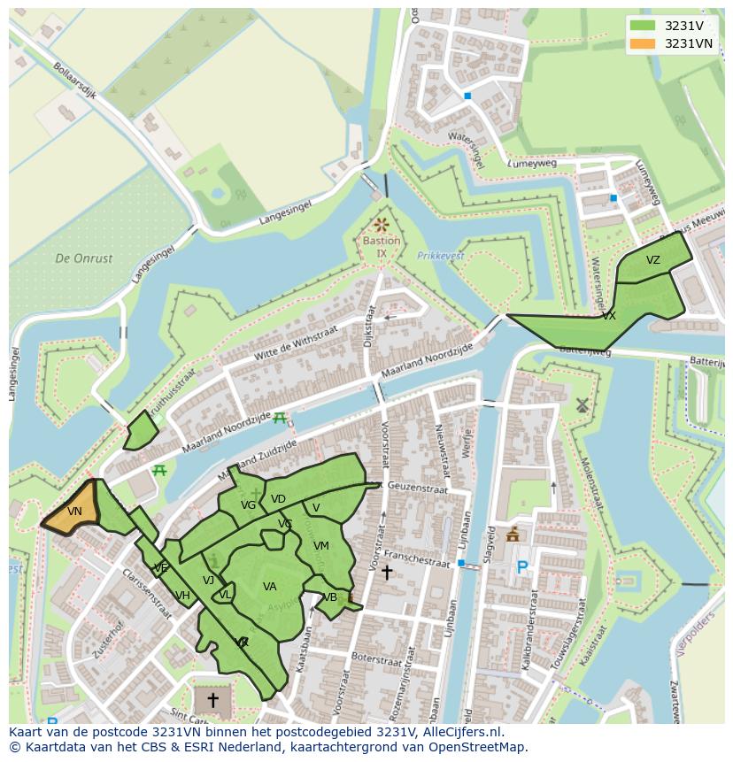 Afbeelding van het postcodegebied 3231 VN op de kaart.
