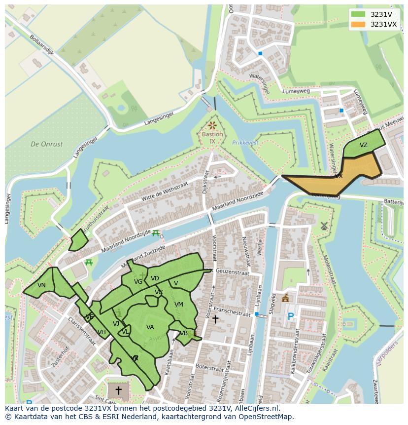 Afbeelding van het postcodegebied 3231 VX op de kaart.