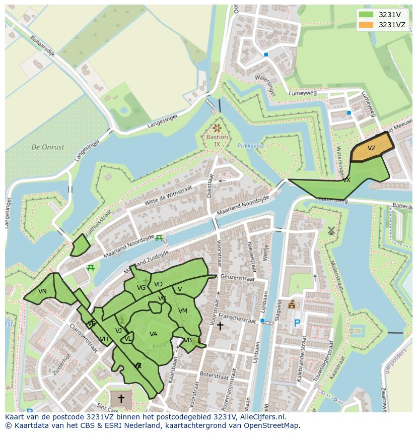 Afbeelding van het postcodegebied 3231 VZ op de kaart.