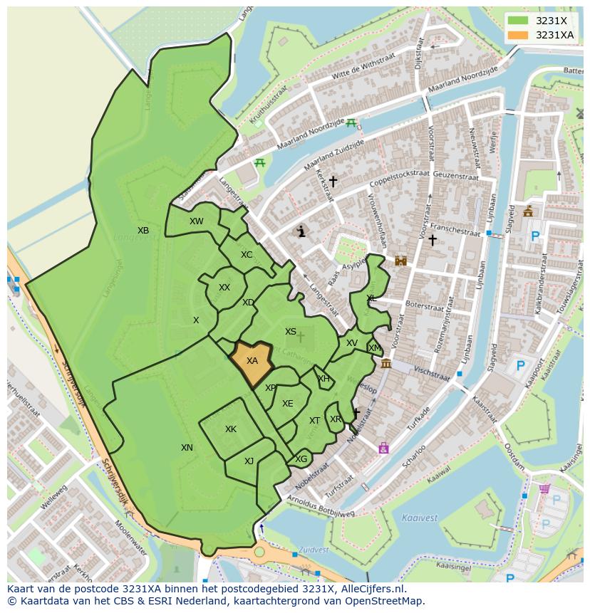 Afbeelding van het postcodegebied 3231 XA op de kaart.