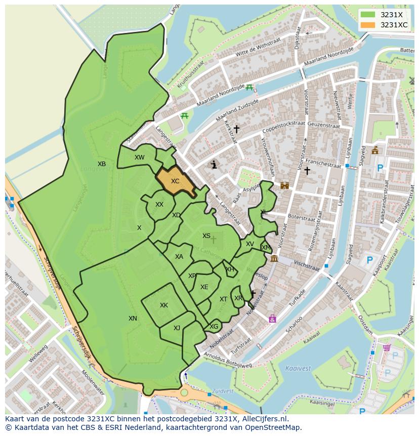 Afbeelding van het postcodegebied 3231 XC op de kaart.