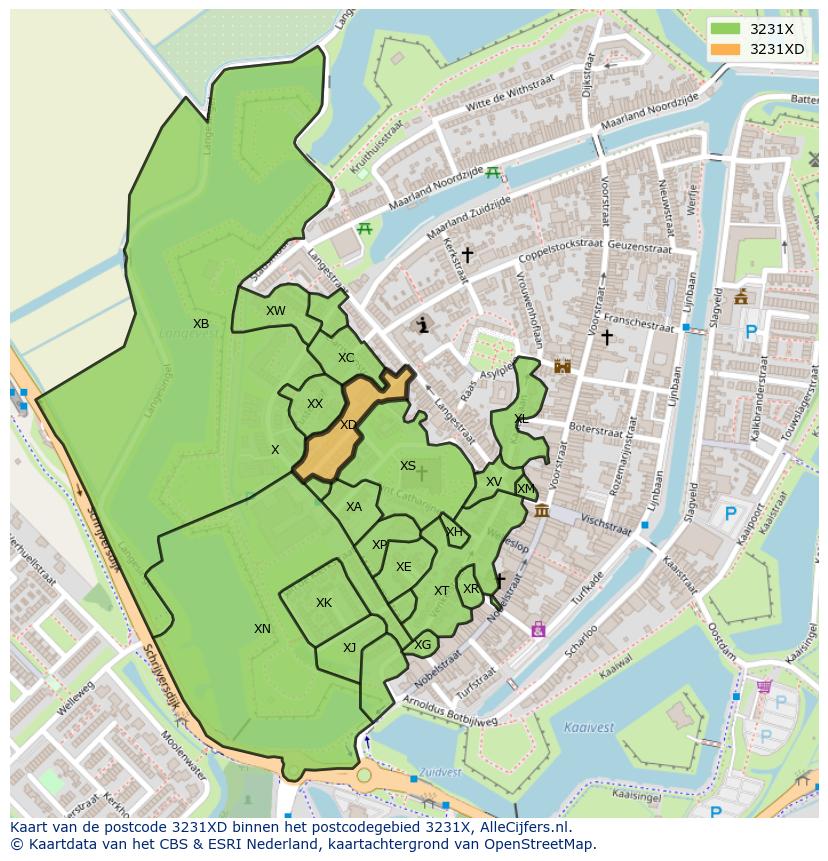 Afbeelding van het postcodegebied 3231 XD op de kaart.