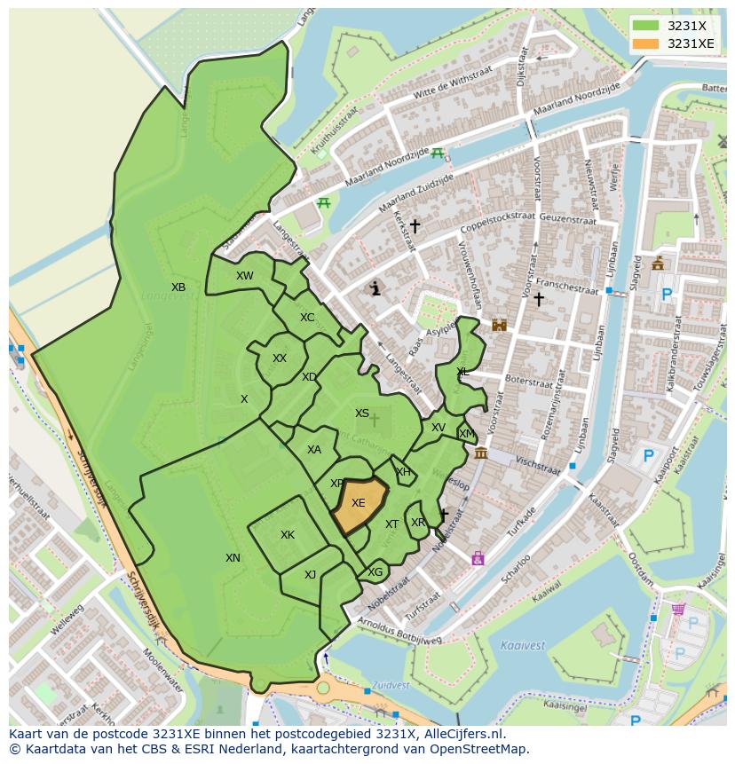 Afbeelding van het postcodegebied 3231 XE op de kaart.