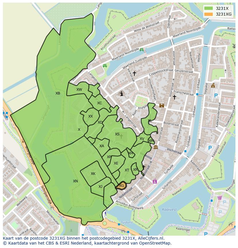 Afbeelding van het postcodegebied 3231 XG op de kaart.