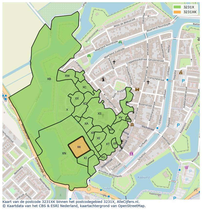 Afbeelding van het postcodegebied 3231 XK op de kaart.