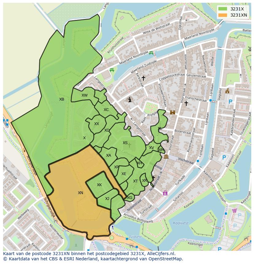 Afbeelding van het postcodegebied 3231 XN op de kaart.