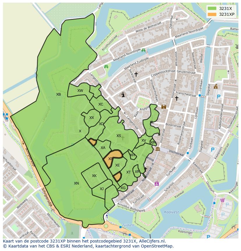 Afbeelding van het postcodegebied 3231 XP op de kaart.