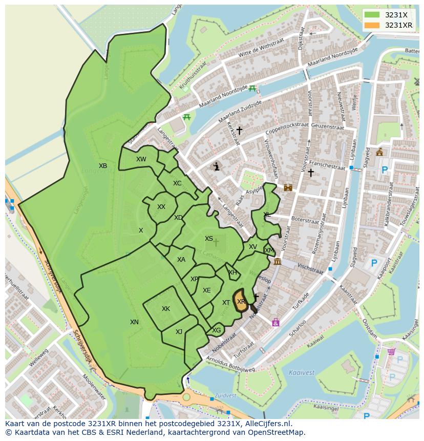 Afbeelding van het postcodegebied 3231 XR op de kaart.
