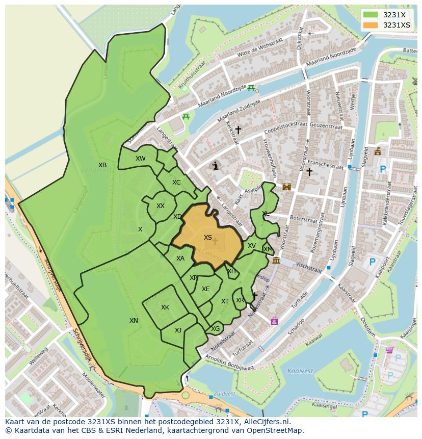 Afbeelding van het postcodegebied 3231 XS op de kaart.