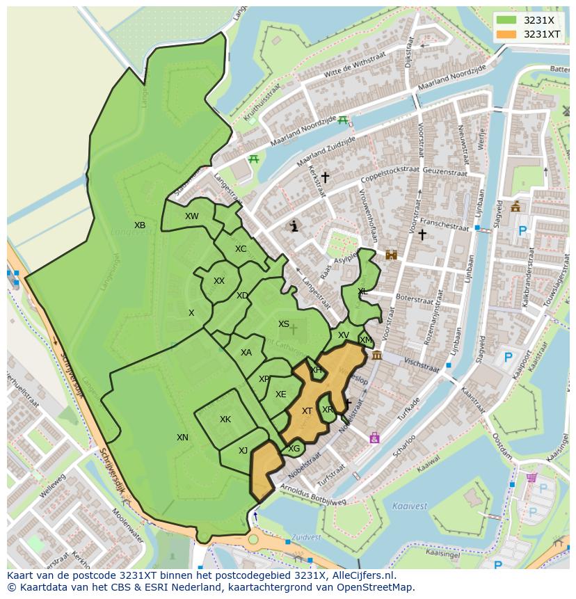 Afbeelding van het postcodegebied 3231 XT op de kaart.