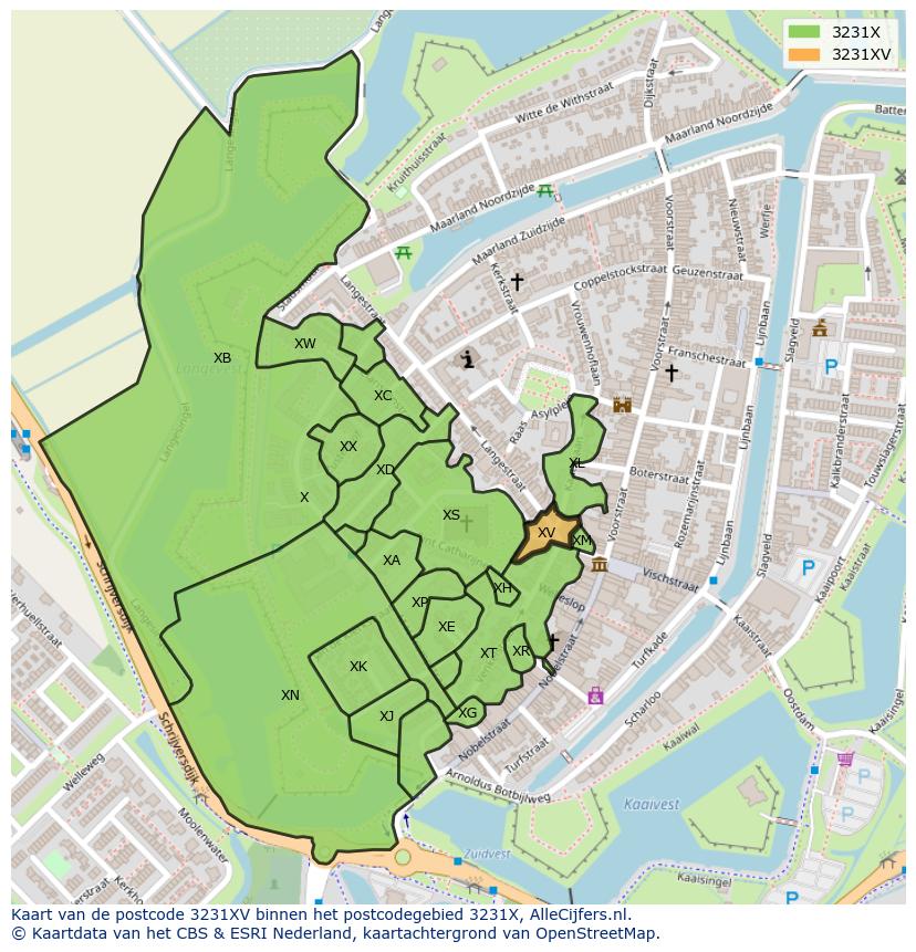 Afbeelding van het postcodegebied 3231 XV op de kaart.