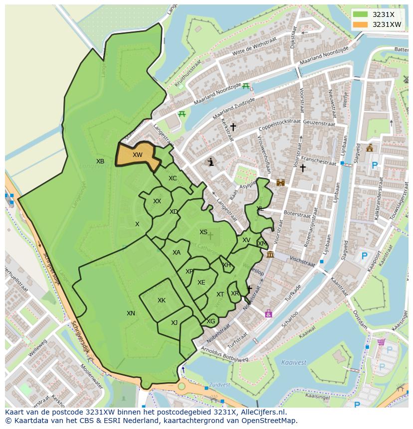 Afbeelding van het postcodegebied 3231 XW op de kaart.