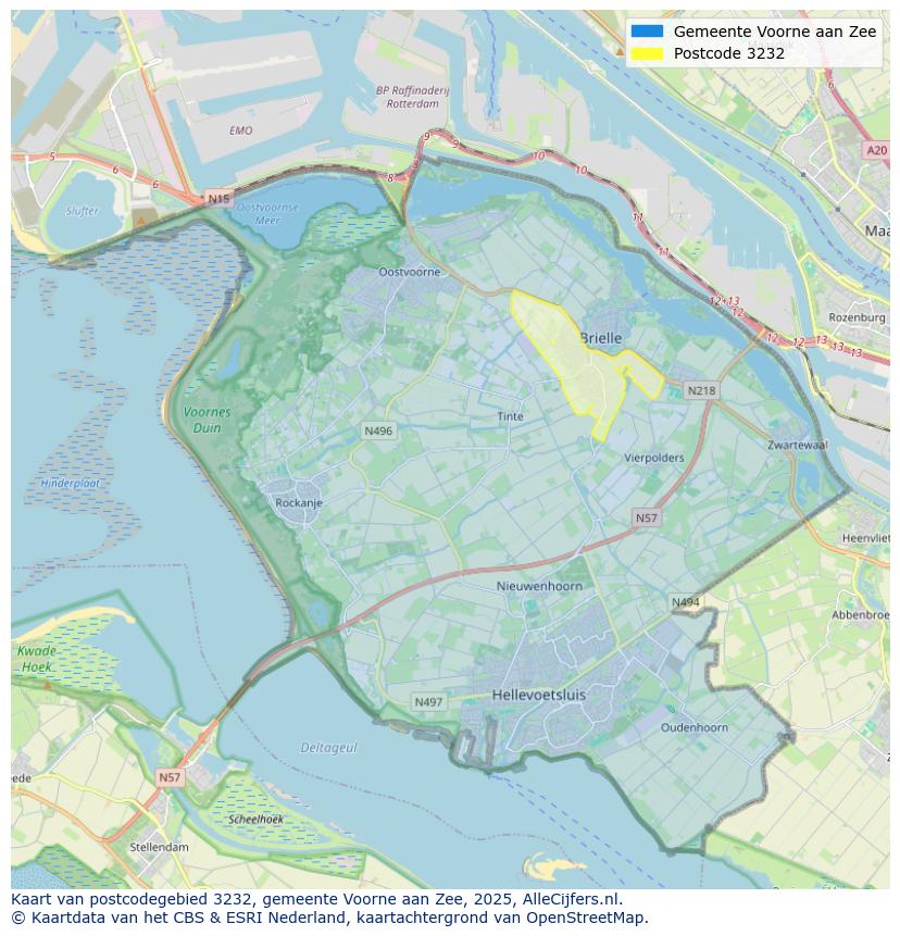 Afbeelding van het postcodegebied 3232 op de kaart.