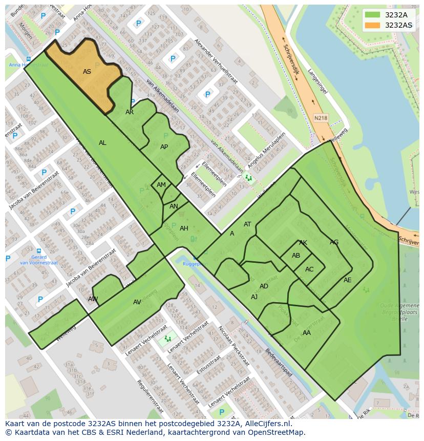 Afbeelding van het postcodegebied 3232 AS op de kaart.