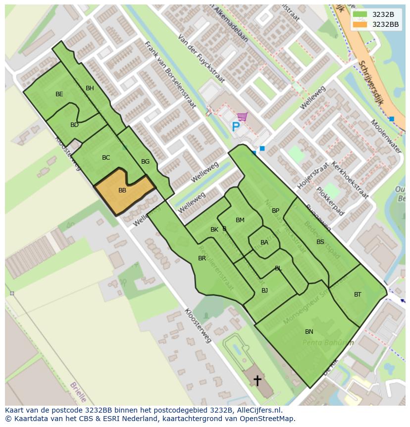 Afbeelding van het postcodegebied 3232 BB op de kaart.