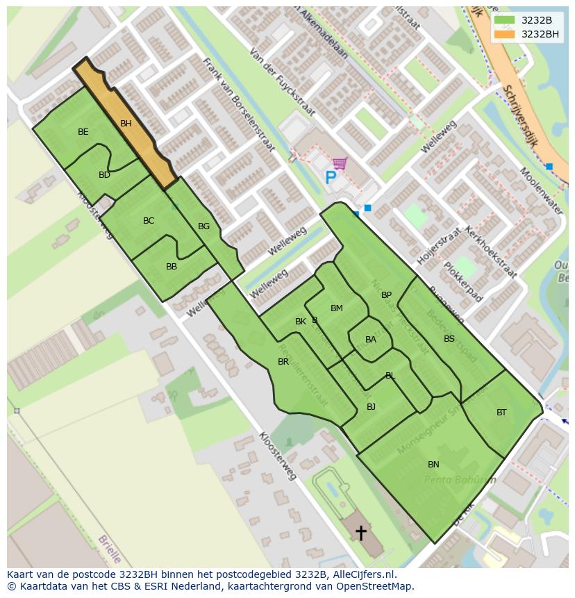 Afbeelding van het postcodegebied 3232 BH op de kaart.