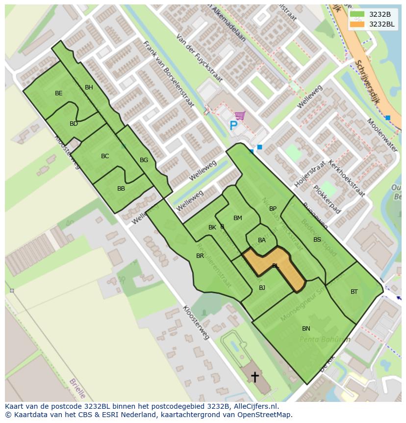 Afbeelding van het postcodegebied 3232 BL op de kaart.