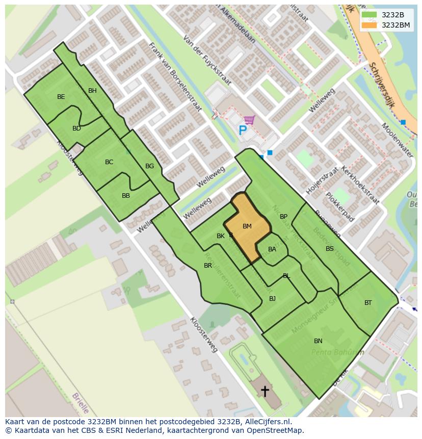 Afbeelding van het postcodegebied 3232 BM op de kaart.