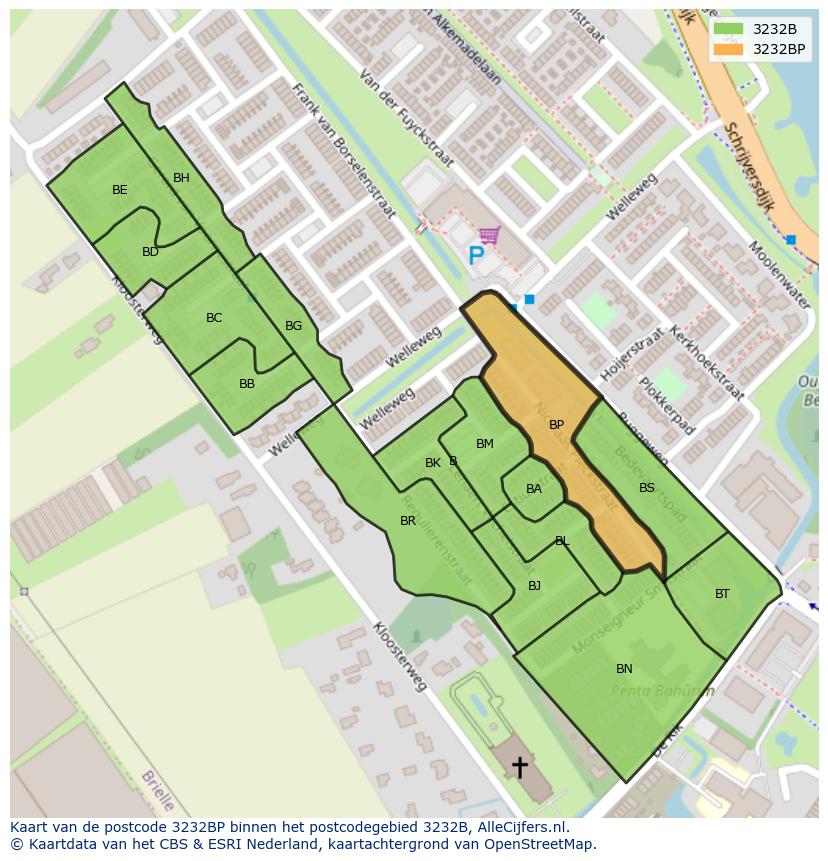 Afbeelding van het postcodegebied 3232 BP op de kaart.