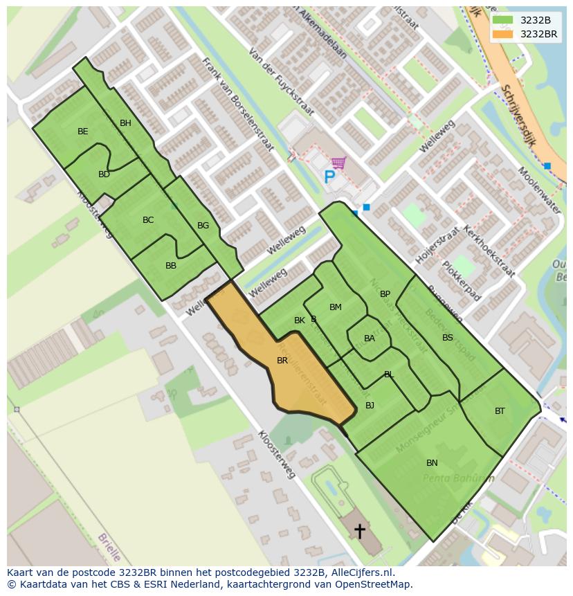 Afbeelding van het postcodegebied 3232 BR op de kaart.