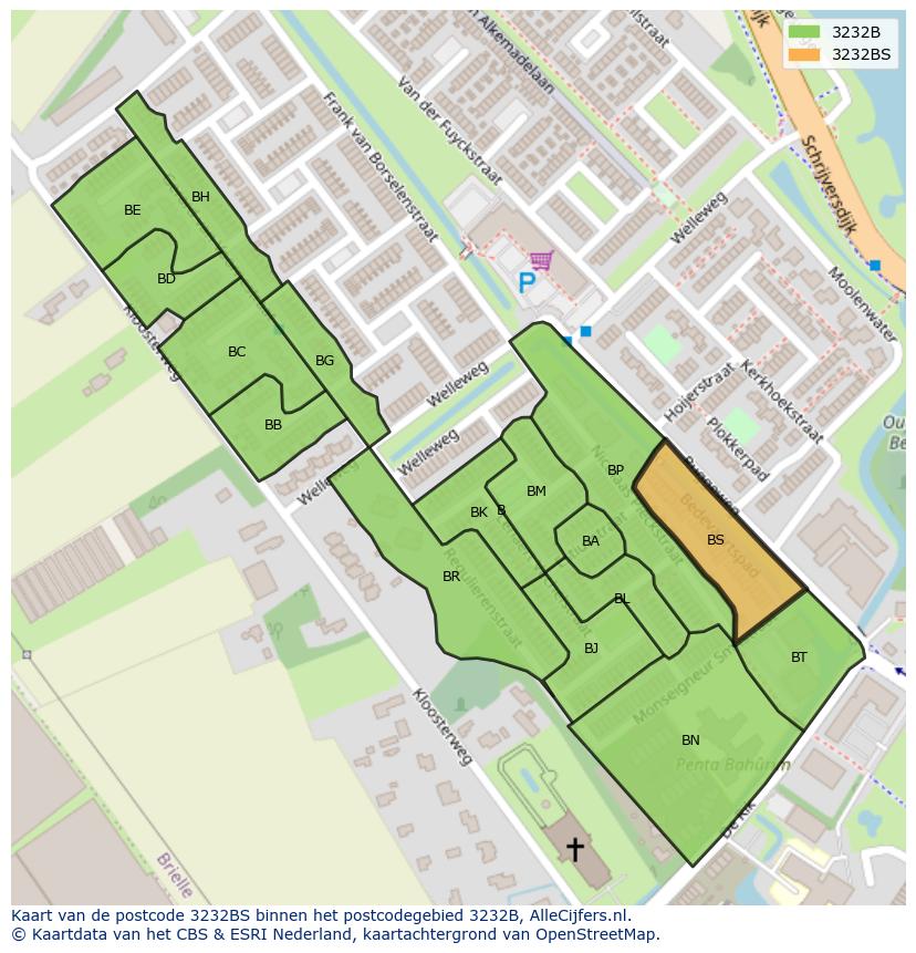 Afbeelding van het postcodegebied 3232 BS op de kaart.