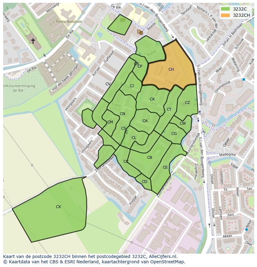 Afbeelding van het postcodegebied 3232 CH op de kaart.