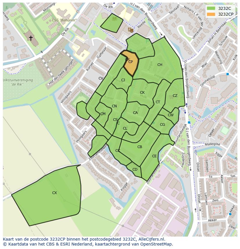 Afbeelding van het postcodegebied 3232 CP op de kaart.