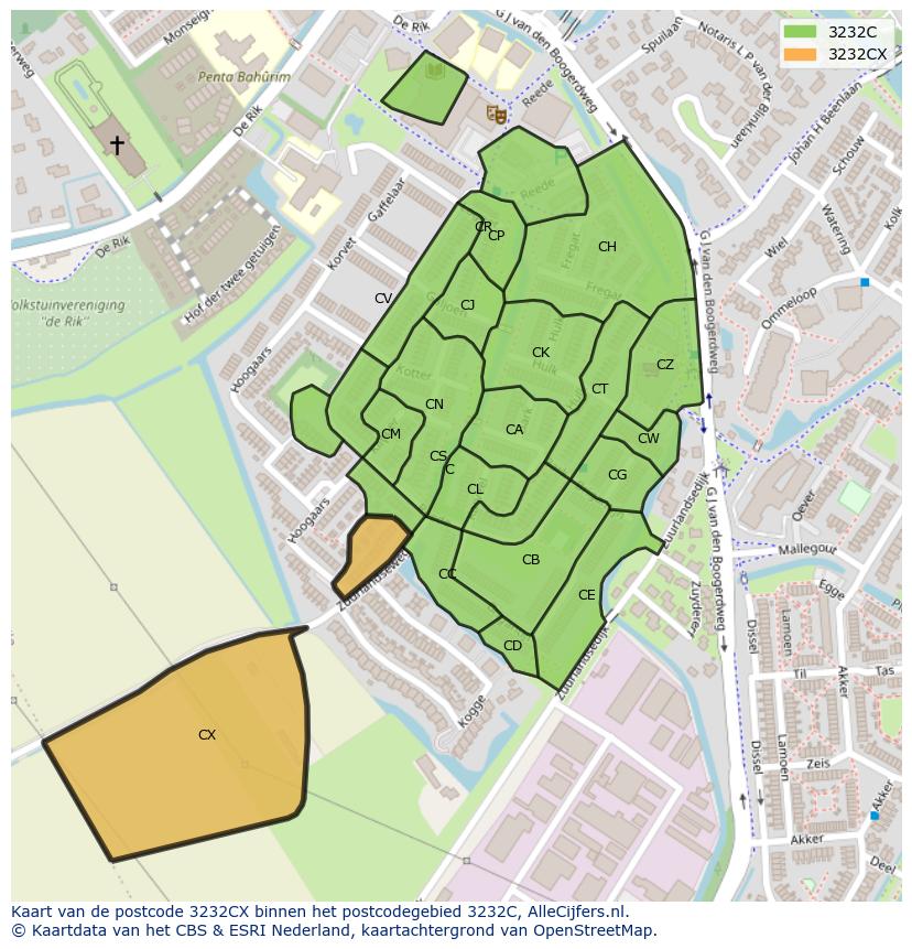 Afbeelding van het postcodegebied 3232 CX op de kaart.