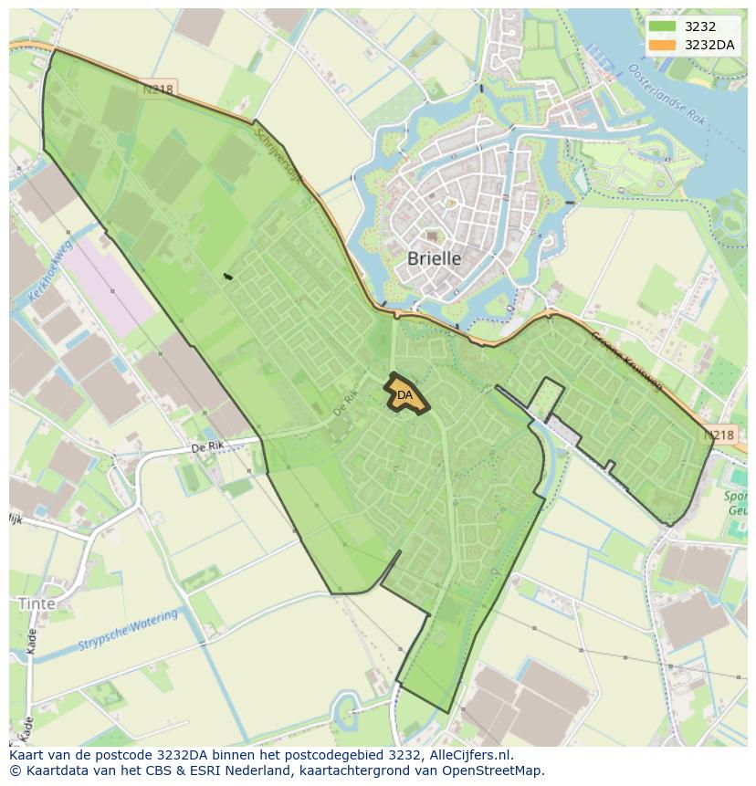 Afbeelding van het postcodegebied 3232 DA op de kaart.