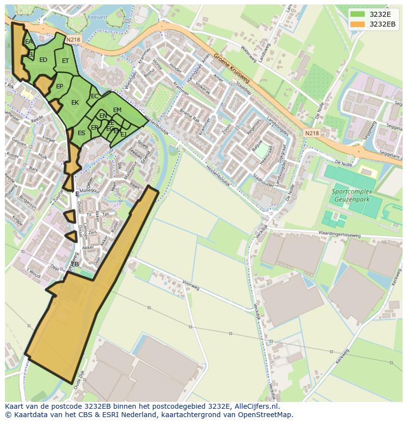 Afbeelding van het postcodegebied 3232 EB op de kaart.