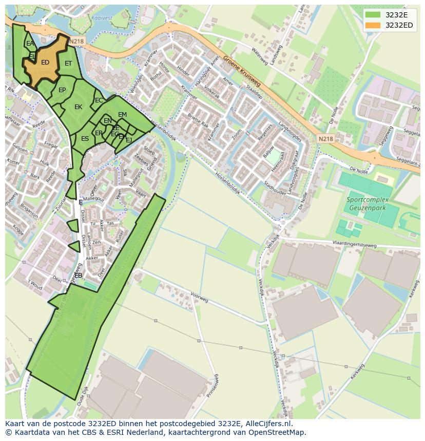 Afbeelding van het postcodegebied 3232 ED op de kaart.