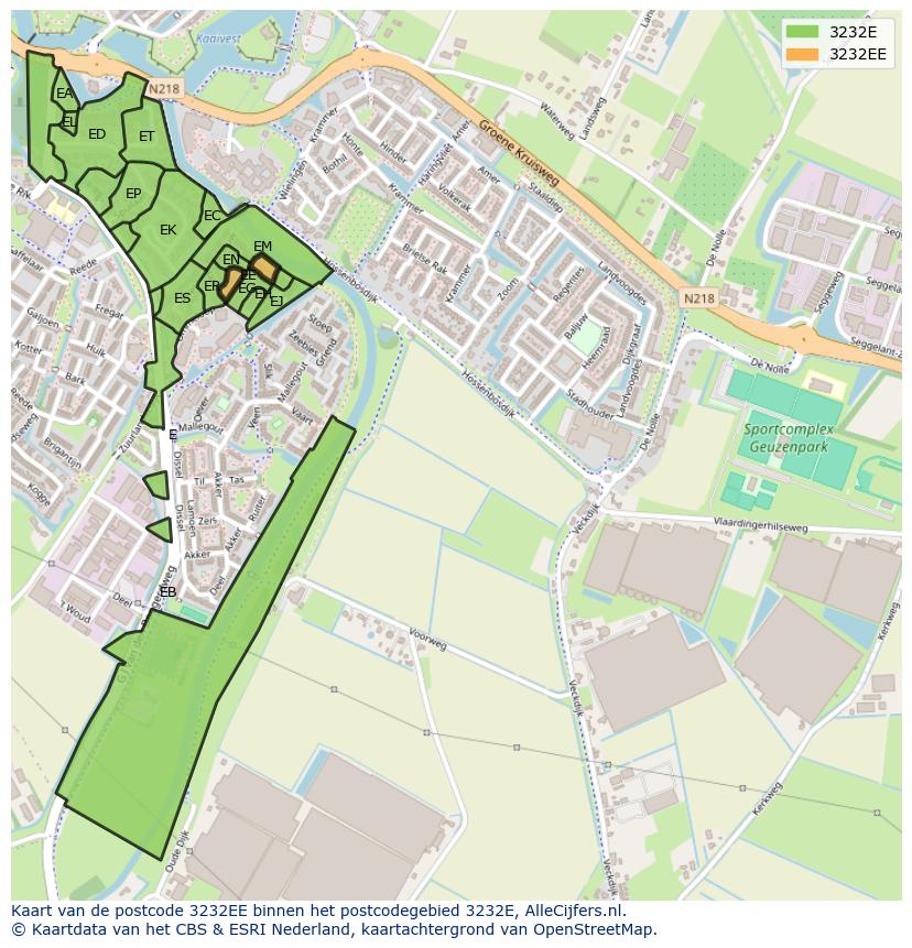 Afbeelding van het postcodegebied 3232 EE op de kaart.