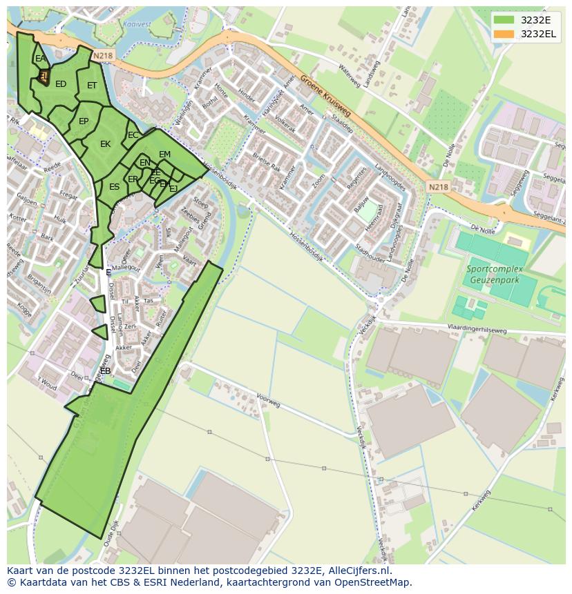 Afbeelding van het postcodegebied 3232 EL op de kaart.