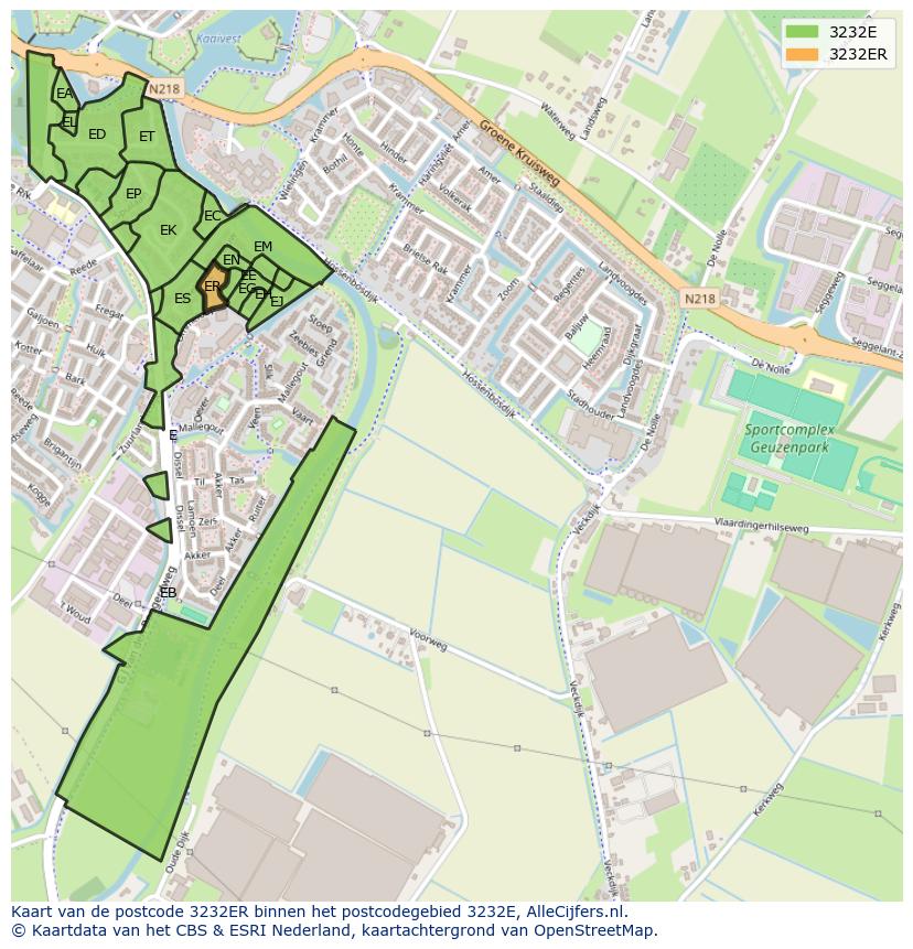 Afbeelding van het postcodegebied 3232 ER op de kaart.